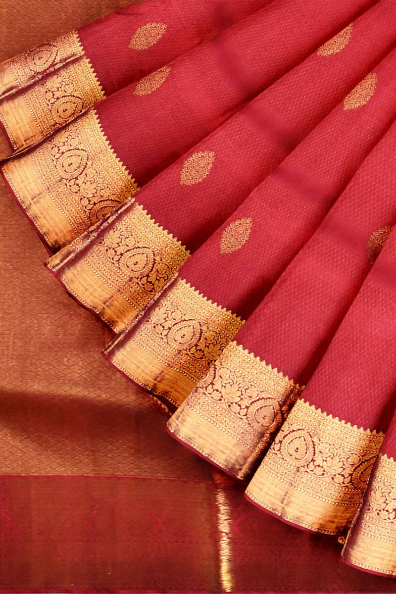 Pink Light Weight Pure Silk Saree Contrast Green Blouse Saree