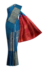 Blue Light Weight Arani Pure Silk Big Square Butta Contrast Pallu Saree