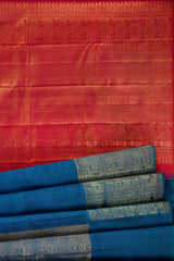 Blue Light Weight Arani Pure Silk Big Square Butta Contrast Pallu Saree