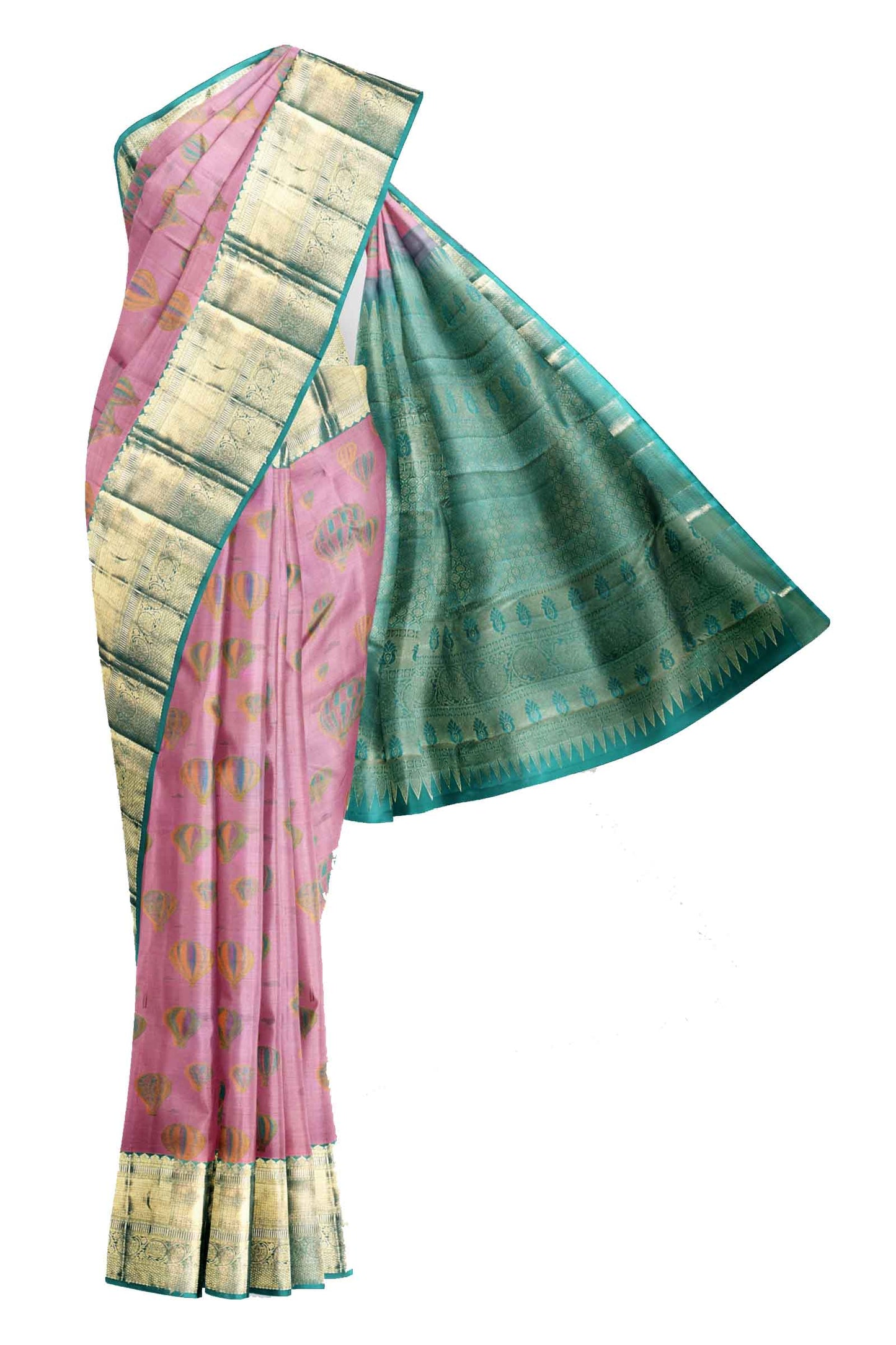 Light Violet Light Weight Arani Pure Silk Contrast Blue Border Balloon Butta Saree