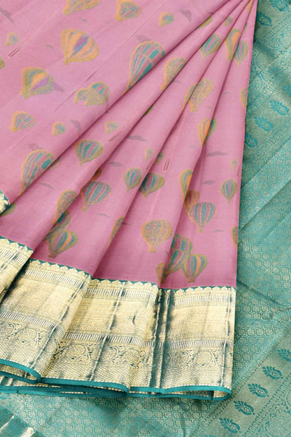 Light Violet Light Weight Arani Pure Silk Contrast Blue Border Balloon Butta Saree