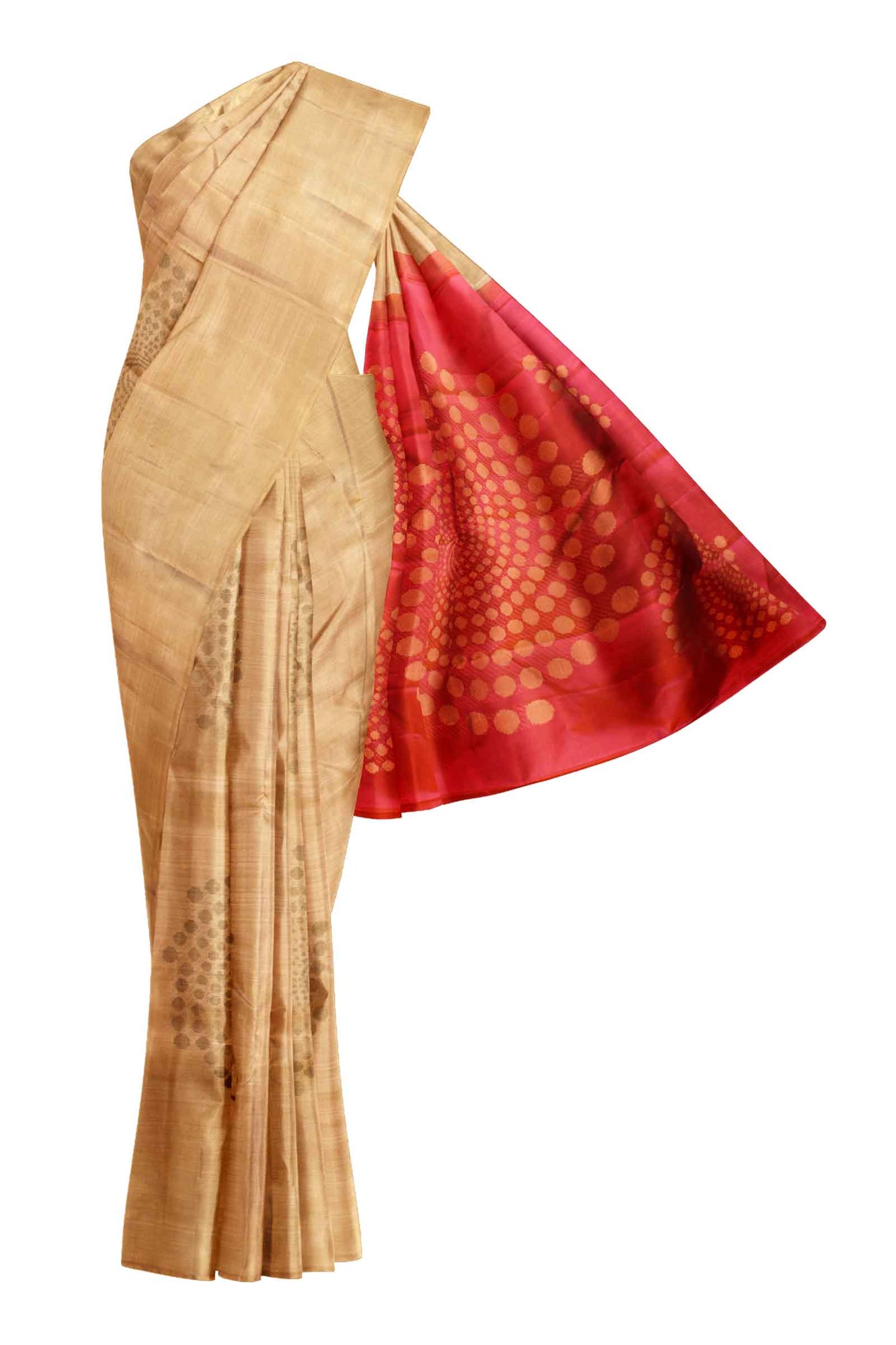 Sandal Light Weight Pure Silk Arani Borderless Contrast Pallu Saree