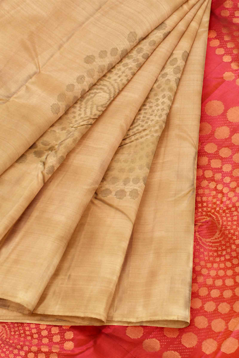 Sandal Light Weight Pure Silk Arani Borderless Contrast Pallu Saree