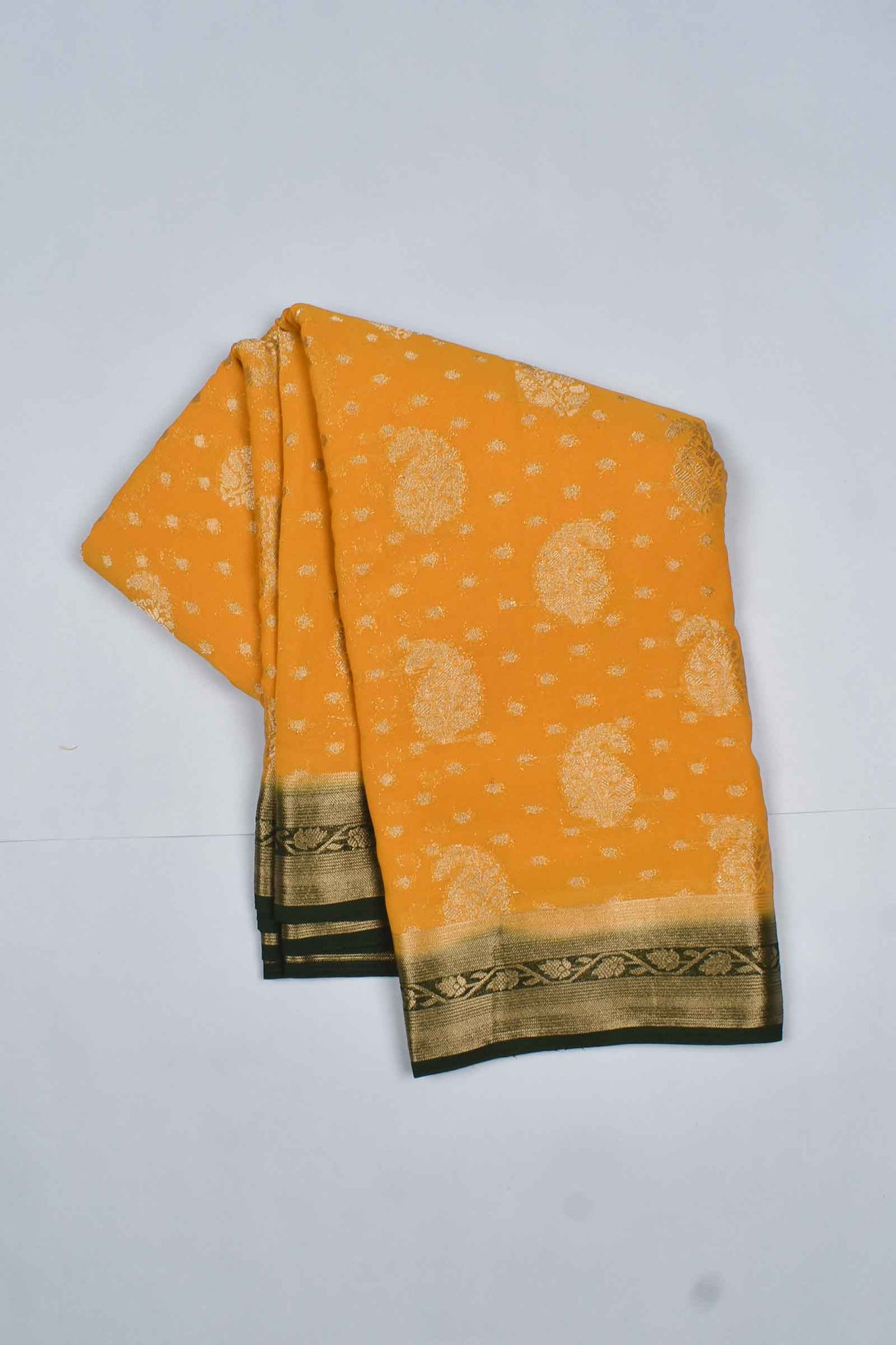 Yellow Georgette Mango Butta Contrast Pallu Saree