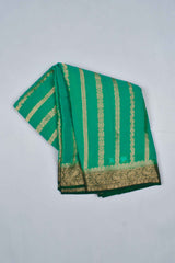 Green  Georgette Gold Stripes Contrast Pallu Saree