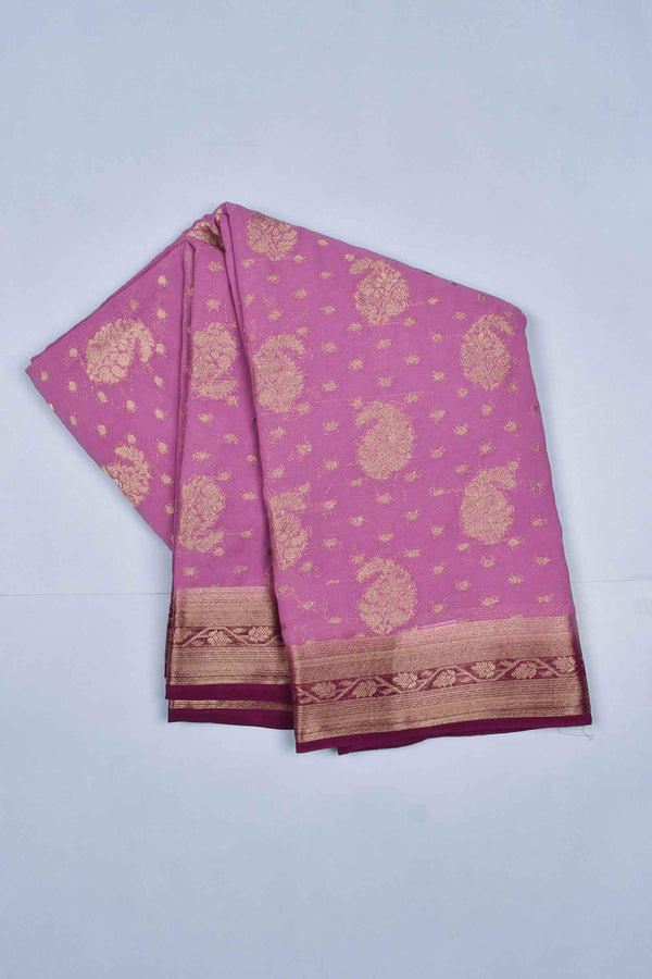 Violet Georgette Mango Butta Contrast Pallu Saree