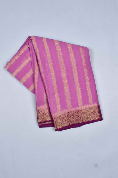 Light Violet Georgette Gold Stripes Contrast Pallu Saree