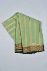 Light Green Georgette Gold Stripes Contrast Pallu Saree