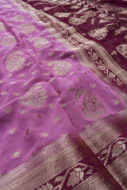 Violet Georgette Mango Butta Contrast Pallu Saree