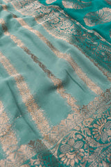 Light Blue Georgette Gold Stripes Saree