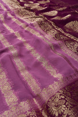 Light Violet Georgette Gold Stripes Contrast Pallu Saree