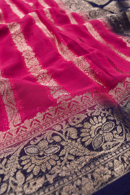 Hot Pink Georgette Mango Butta Contrast Pallu Saree