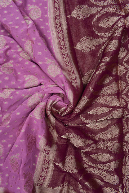 Violet Georgette Mango Butta Contrast Pallu Saree