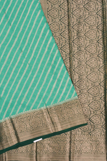 Green  Georgette Gold Stripes Contrast Pallu Big Border Saree