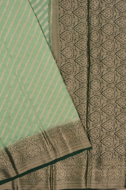 Light Green Georgette Gold Stripes Big Border Saree