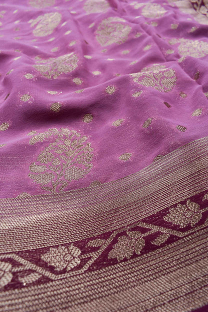 Violet Georgette Mango Butta Contrast Pallu Saree