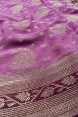 Violet Georgette Mango Butta Contrast Pallu Saree