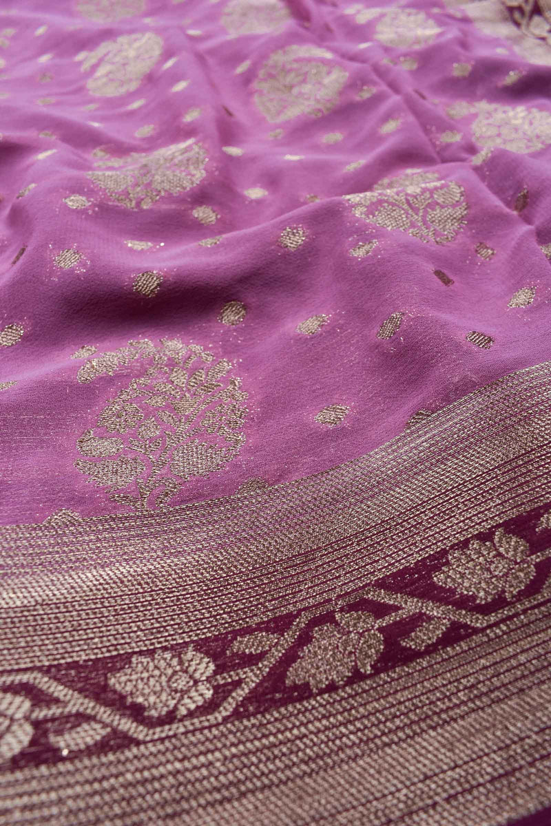 Violet Georgette Mango Butta Contrast Pallu Saree