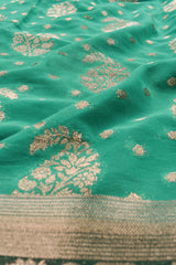 Green Georgette Mango Butta Contrast Pallu Saree