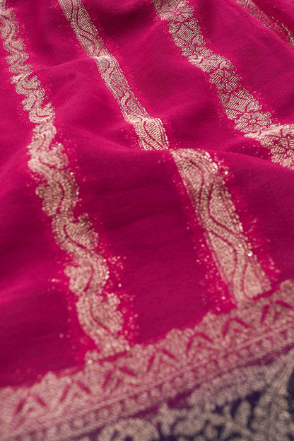 Hot Pink Georgette Mango Butta Contrast Pallu Saree