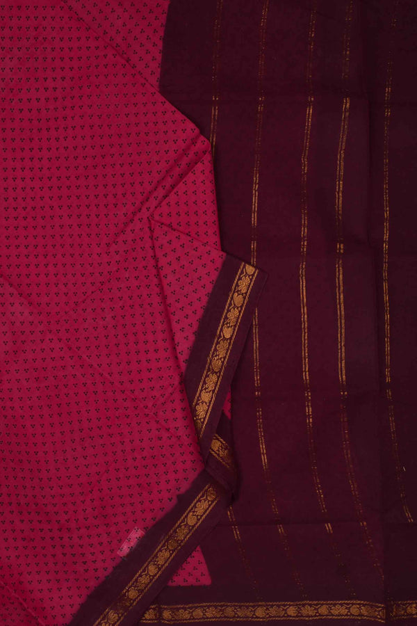 Pink Purple Contrast Pure Cotton Jari Border Sungudi Print Saree