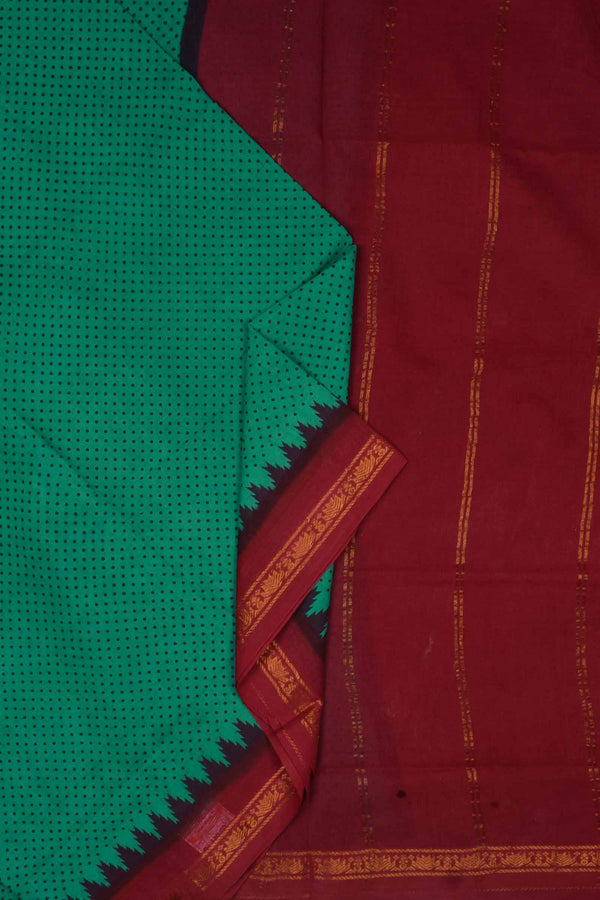 Ramar Green Maroon Contrast Pure Cotton Jari Border Sungudi Print Saree