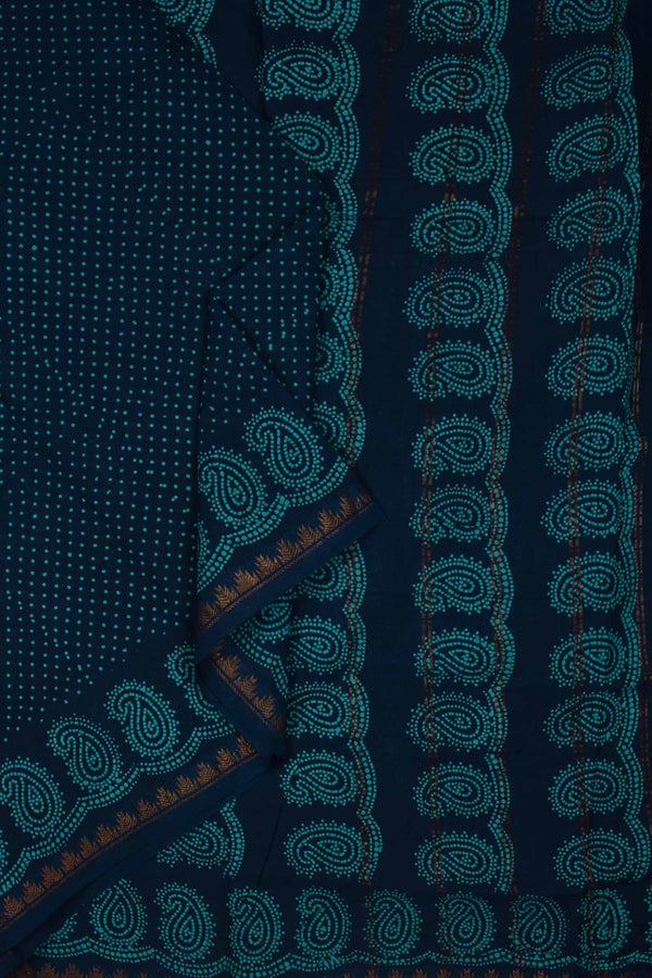 Dark Blue Green  Pure Soft Cotton Mango Border Sungudi Print Saree