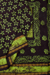 Black with Green Pure Cotton Star Printed Sungudi Saree