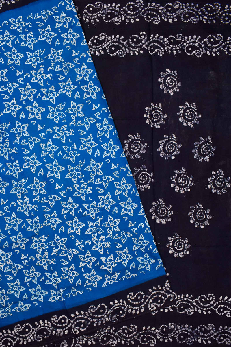 Blue Pure Cotton  Stars Printed Mango Border Sungudi Saree