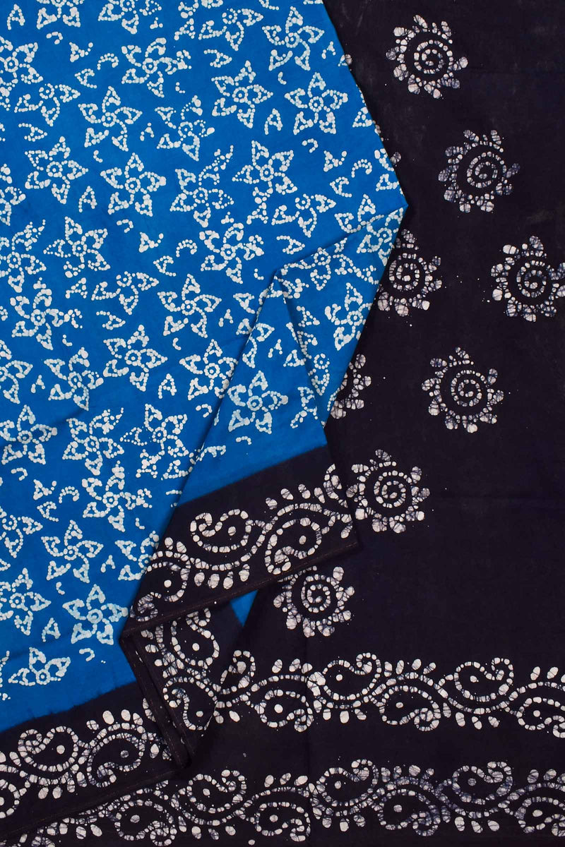 Blue Pure Cotton  Stars Printed Mango Border Sungudi Saree