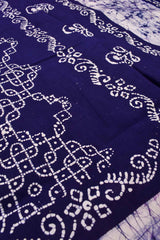 Dark Blue Pure Cotton Kolam Print Sungudi Saree