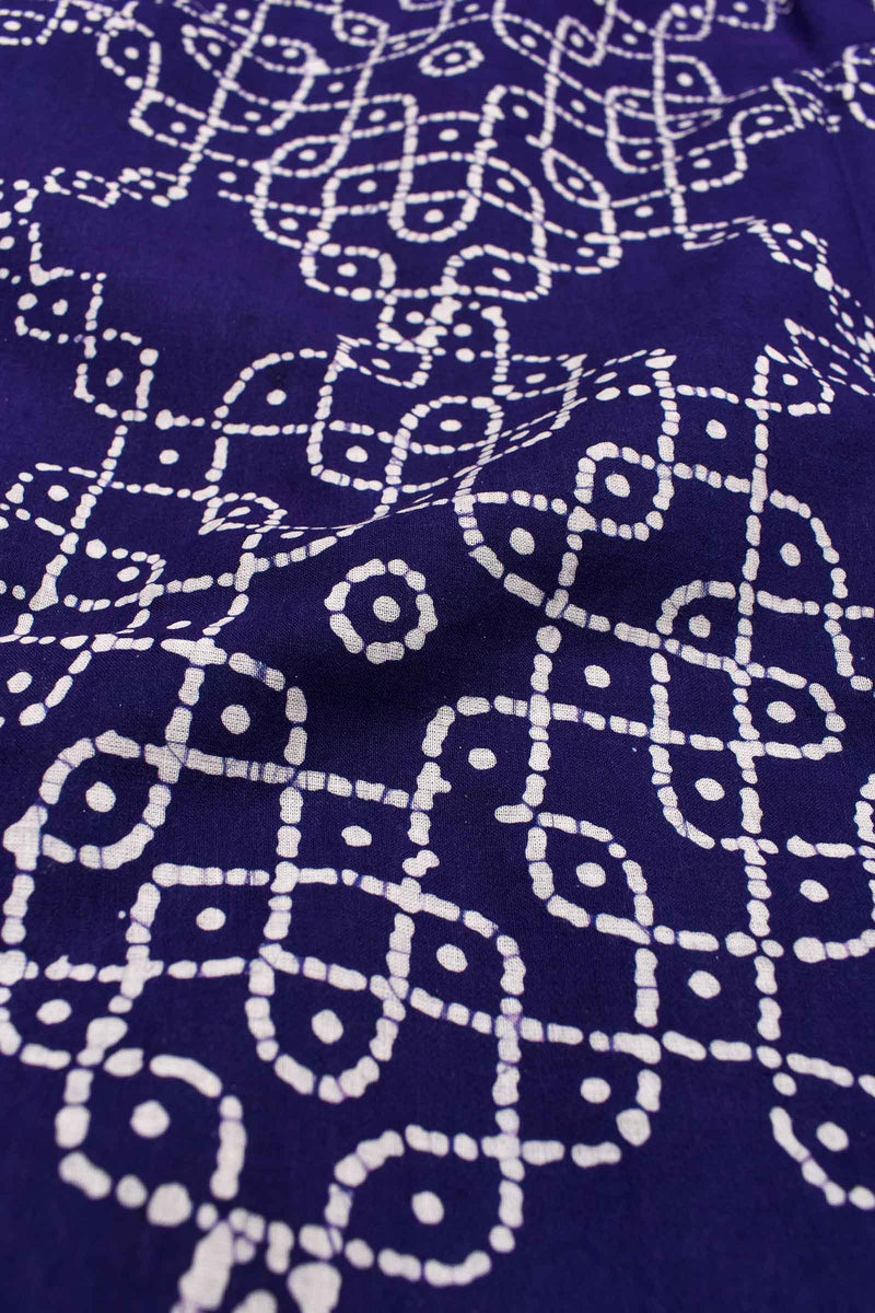 Dark Blue Pure Cotton Kolam Print Sungudi Saree