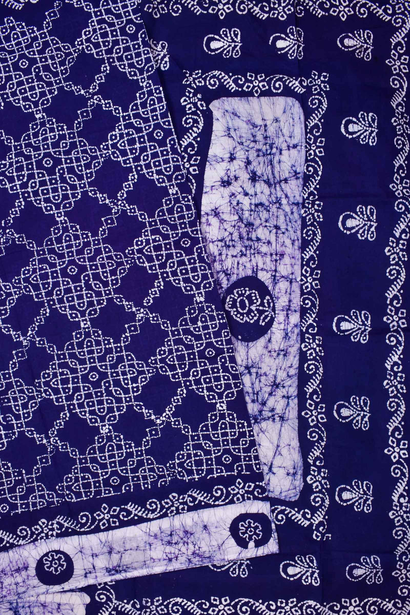 Dark Blue Pure Cotton Kolam Print Sungudi Saree