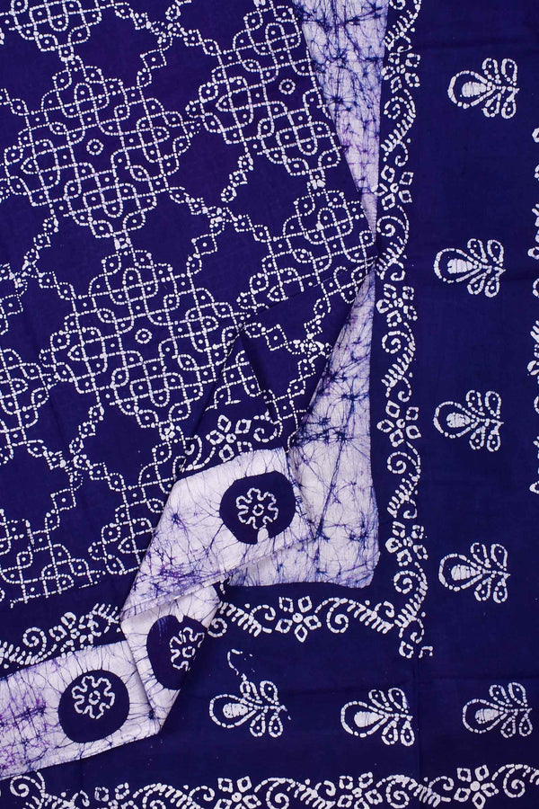 Dark Blue Pure Cotton Kolam Print Sungudi Saree