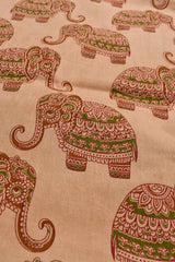 Light Brown Pure Cotton Elephant Printed Contrast Border Sungudi Saree