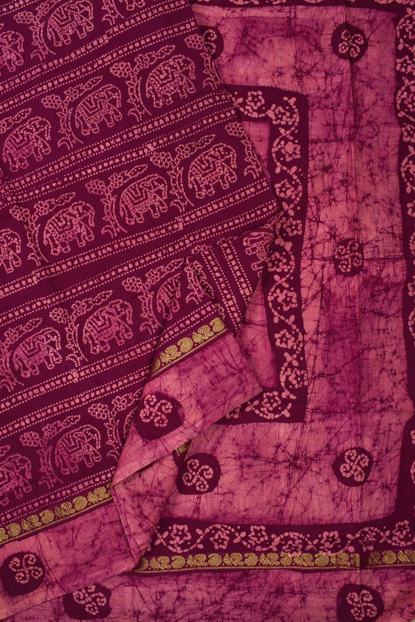 Maroon Pure Cotton Elephant Printed Zari Border Sungudi Saree