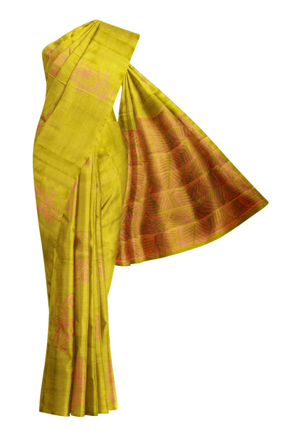 Green Light Weight Pure Silk Without Border Contrast Zari Butta Saree