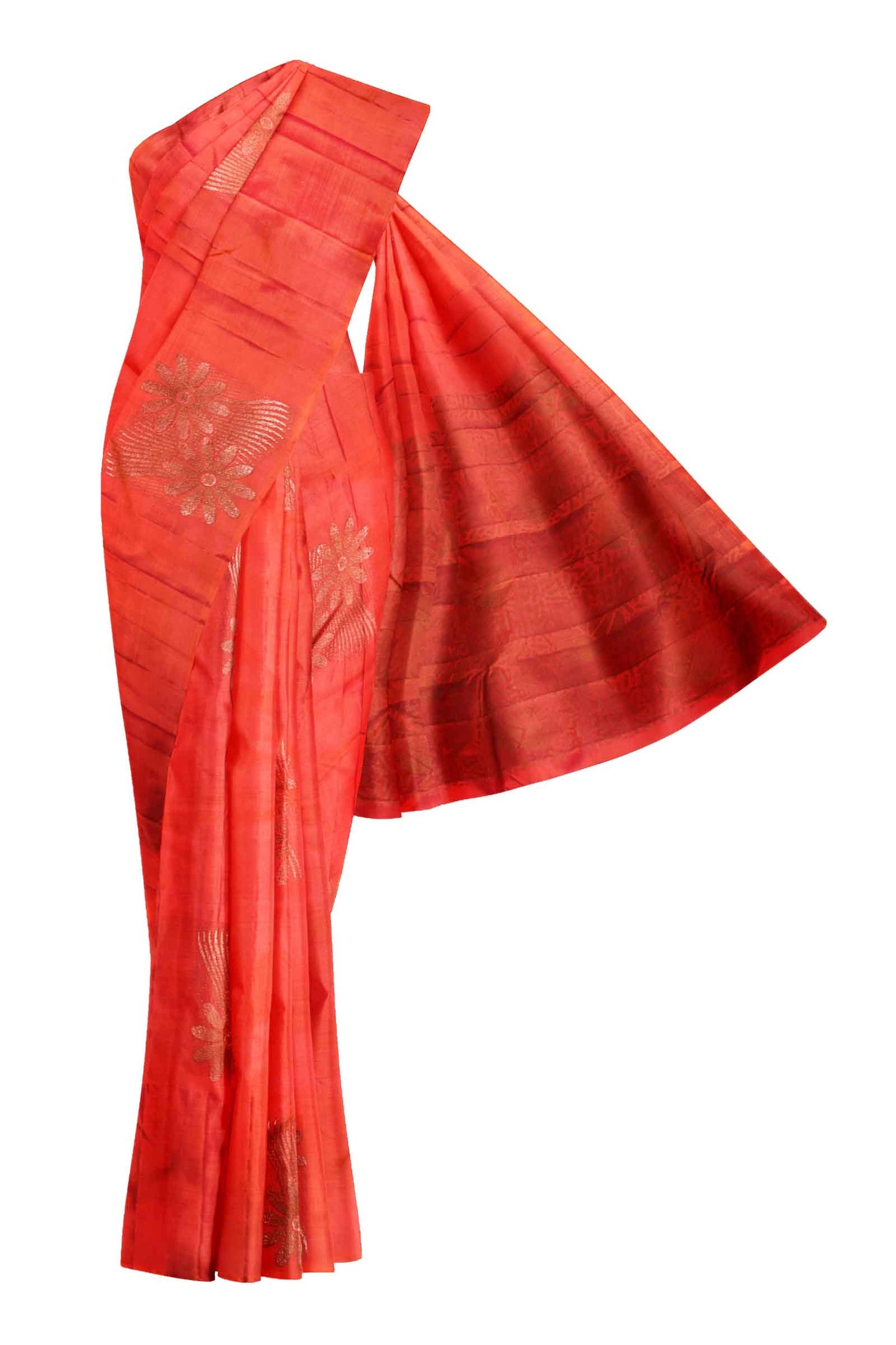 Dark Orange Light Weight Pure Silk Arani Big Butta Borderless Saree