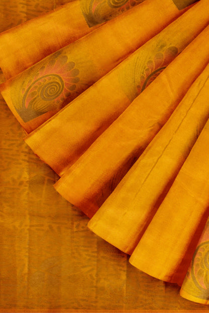 Yellow Light Weight Pure Silk Arani Big Butta Borderless Saree