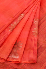 Dark Orange Light Weight Pure Silk Arani Big Butta Borderless Saree