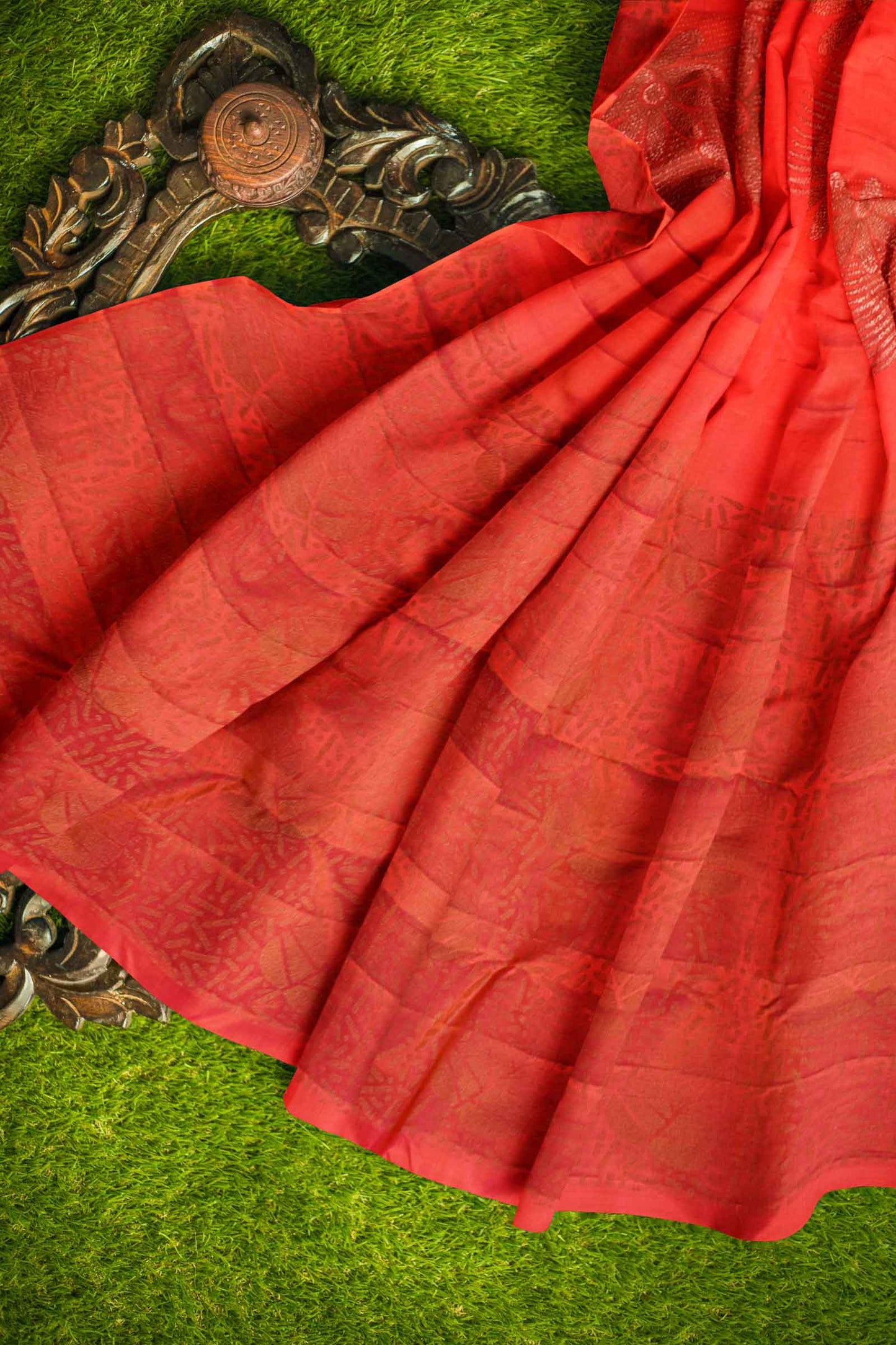 Dark Orange Light Weight Pure Silk Arani Big Butta Borderless Saree