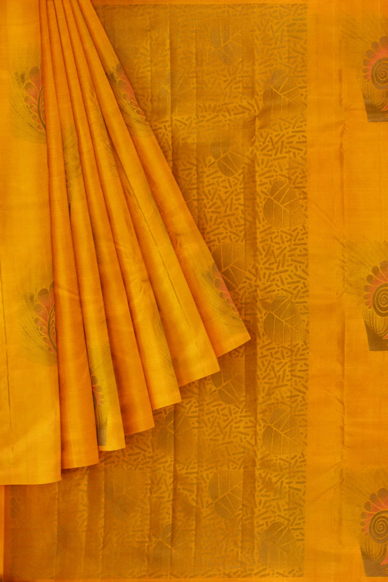 Yellow Light Weight Pure Silk Arani Big Butta Borderless Saree