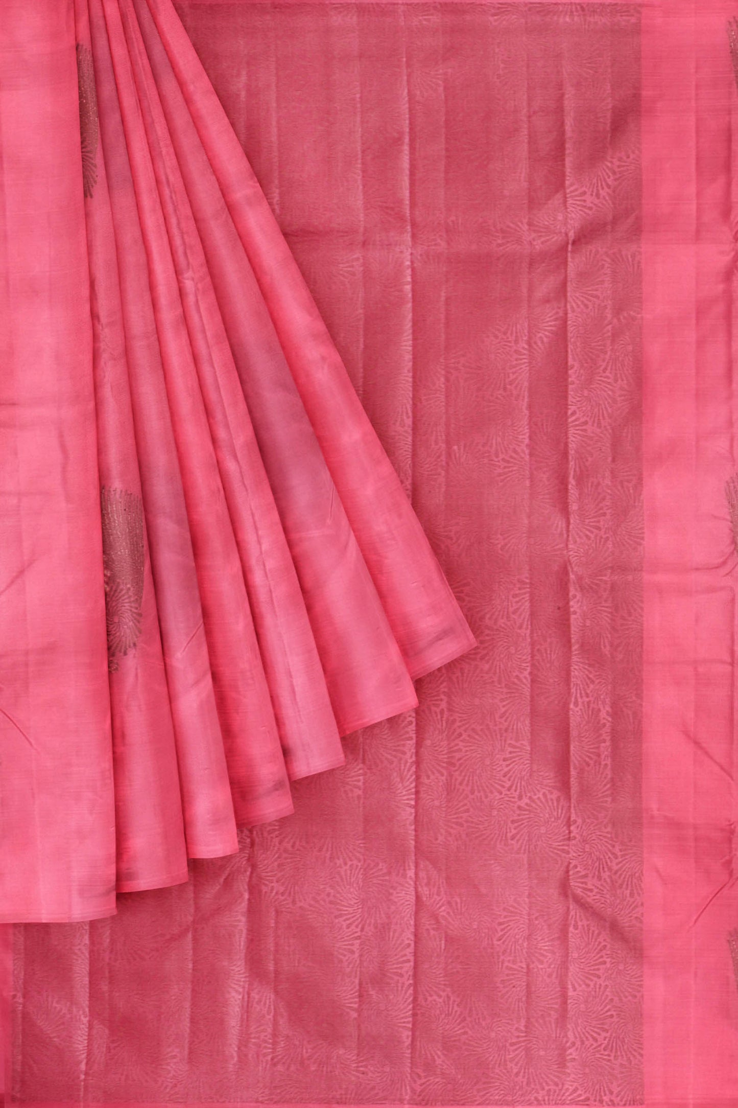 Pink Light Weight Pure Silk Arani Big Butta Borderless Saree