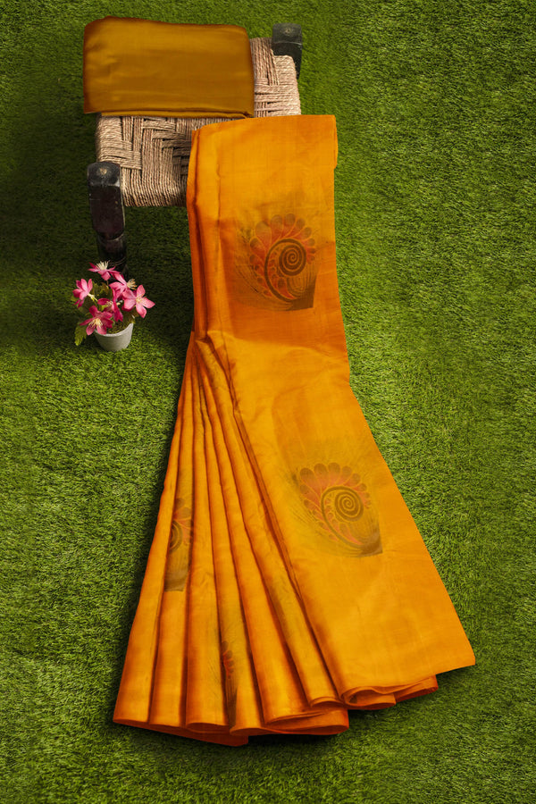 Yellow Light Weight Pure Silk Arani Big Butta Borderless Saree