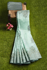 Light Blue Light Weight Pure Silk Arani Fancy All over Flower Butta Saree