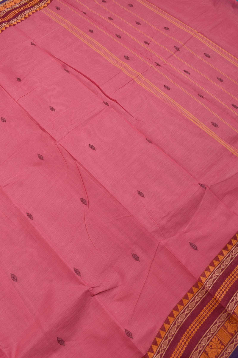 Pink Chettinad Pure Cotton Thread Peacock Border Saree