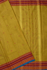 Yellow Chettinad Pure Cotton Thread Peacock Border Saree