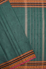 Dark Green Chettinad Pure Cotton Thread Peacock Border Saree