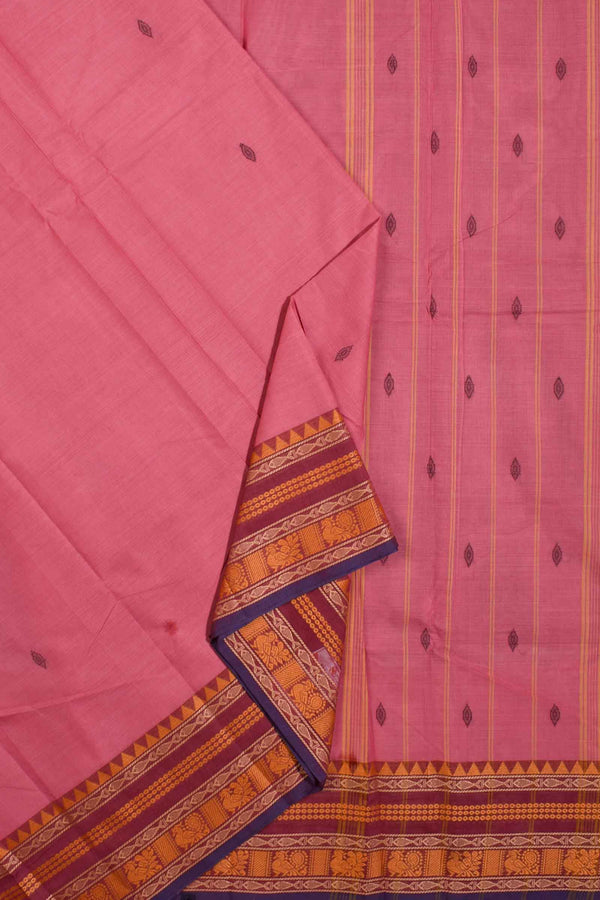 Pink Chettinad Pure Cotton Thread Peacock Border Saree