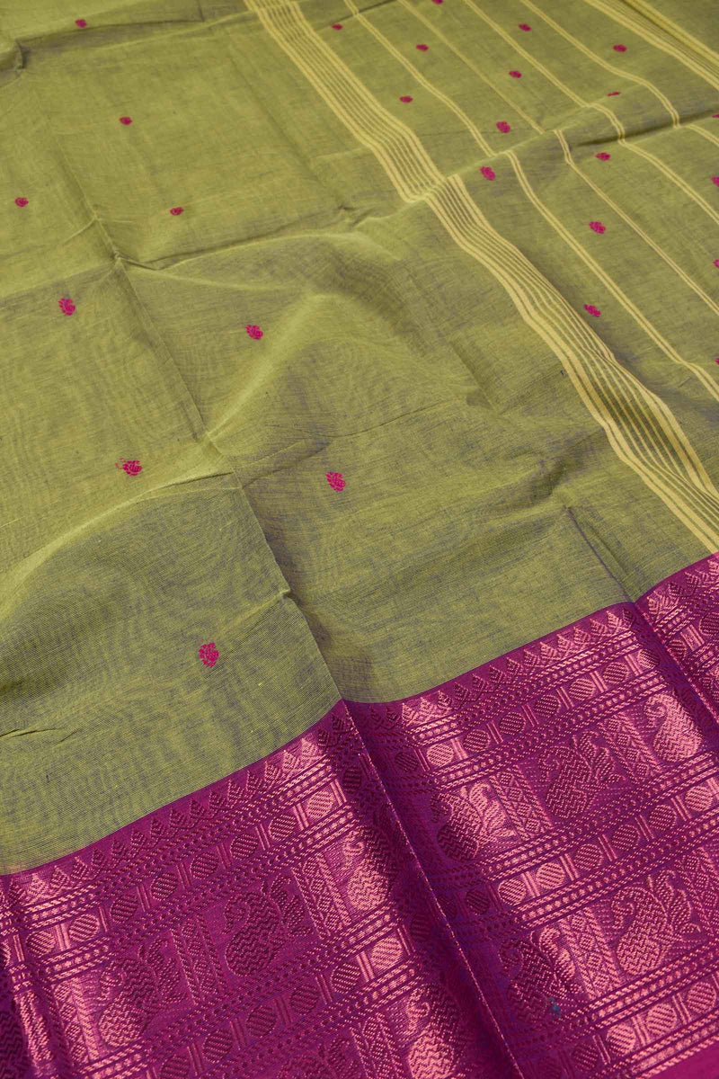 Green Chettinad Pure Cotton with Mango Rudraksh Fancy Jari Border Saree